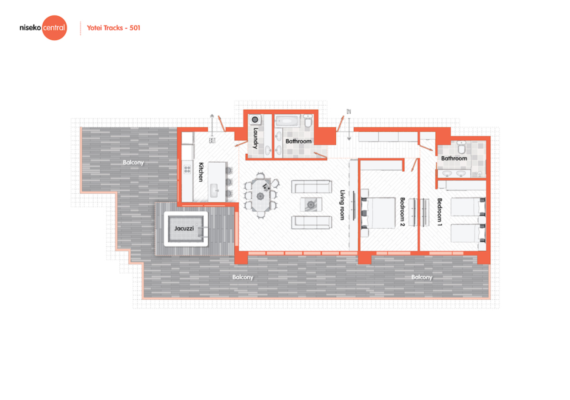 ヨウテイトラックス 2ベッドルームペントハウス ・ジャグジー付き