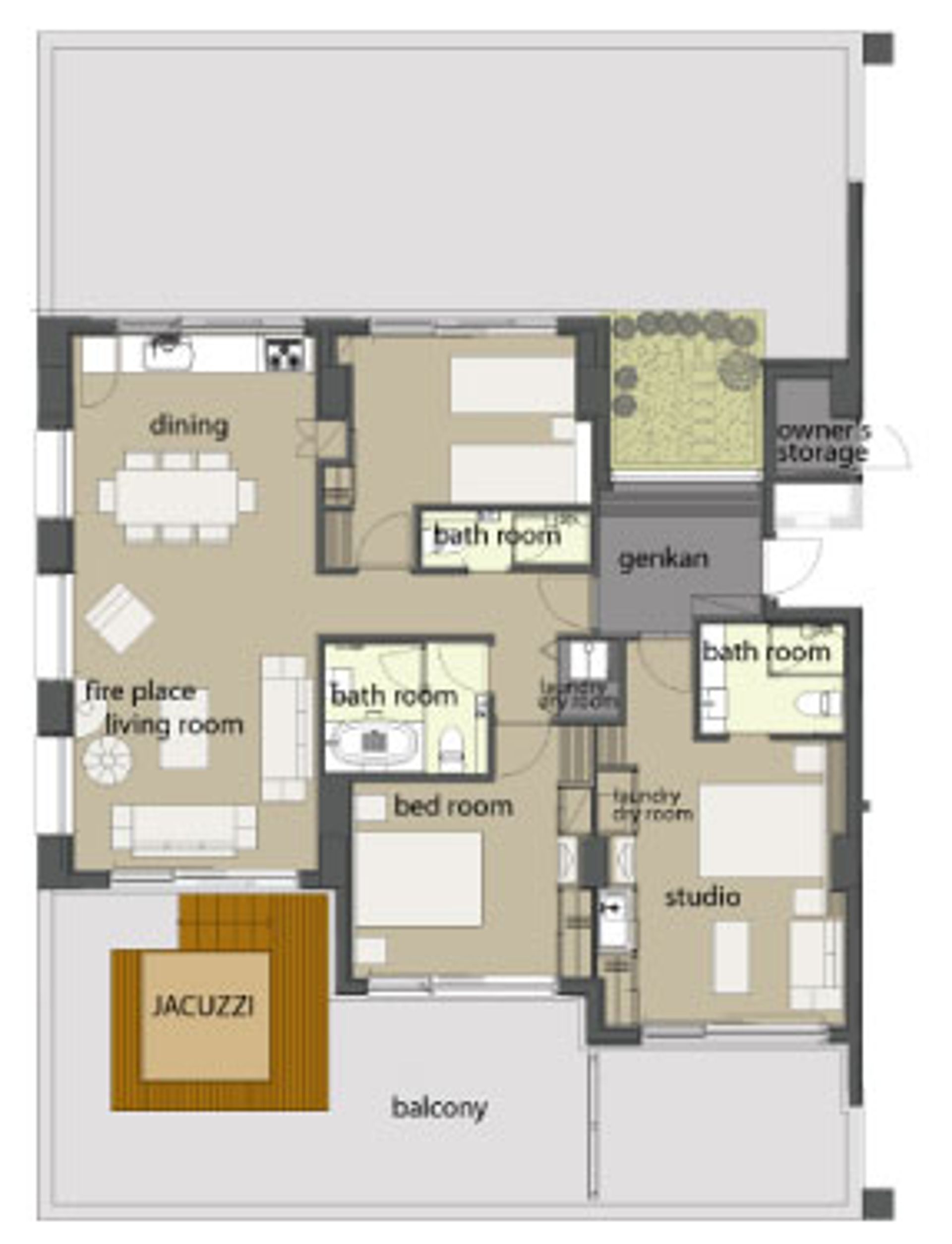 山自然 3ベッドルームペントハウス ・ジャグジー付き